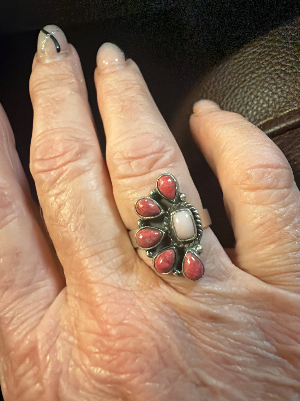 Pink half cluster ring