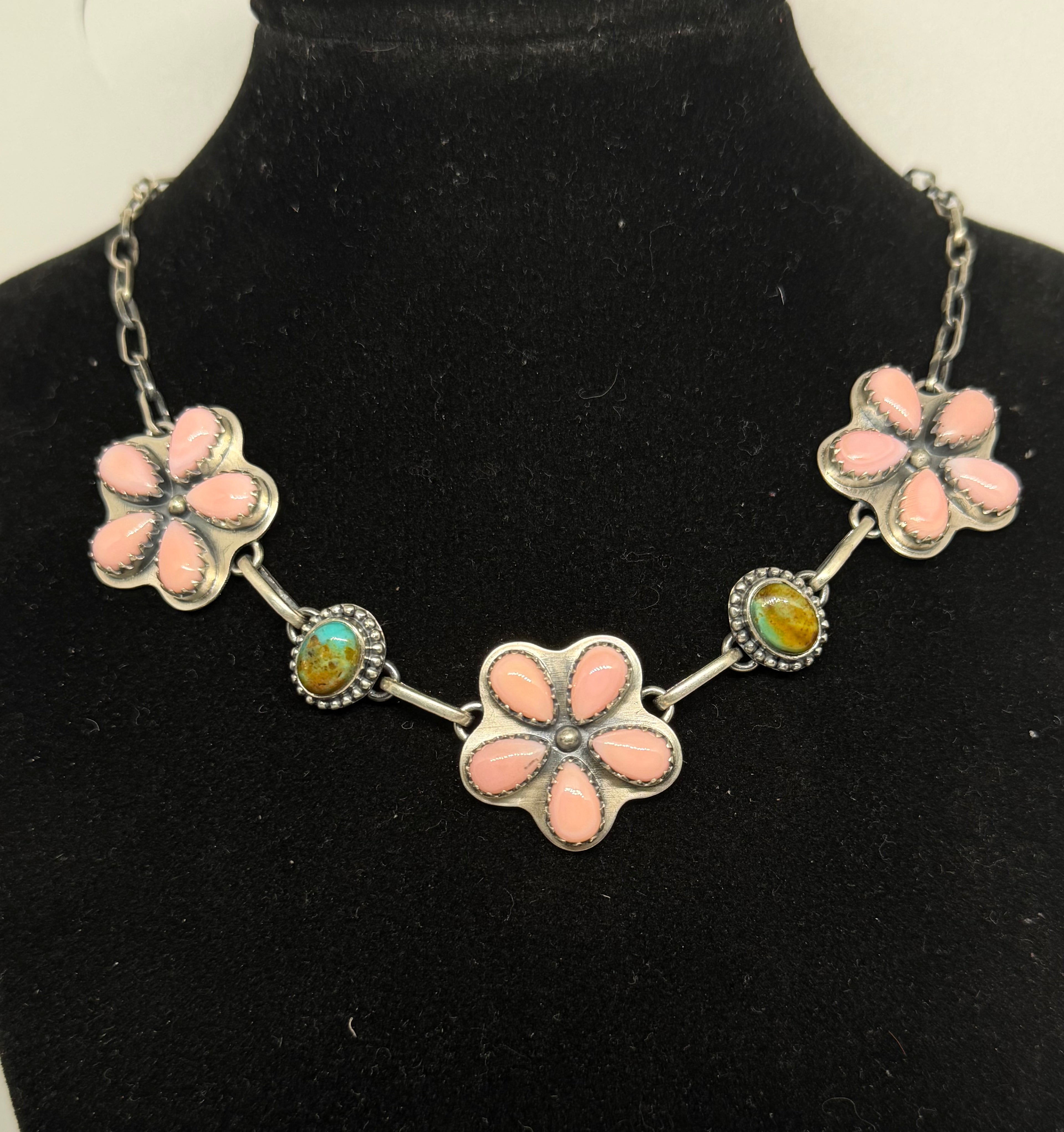 Pink Conch and Turquoise Choker