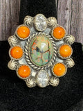 Orange Spiny, CZ & Opal Ring- Adjustable