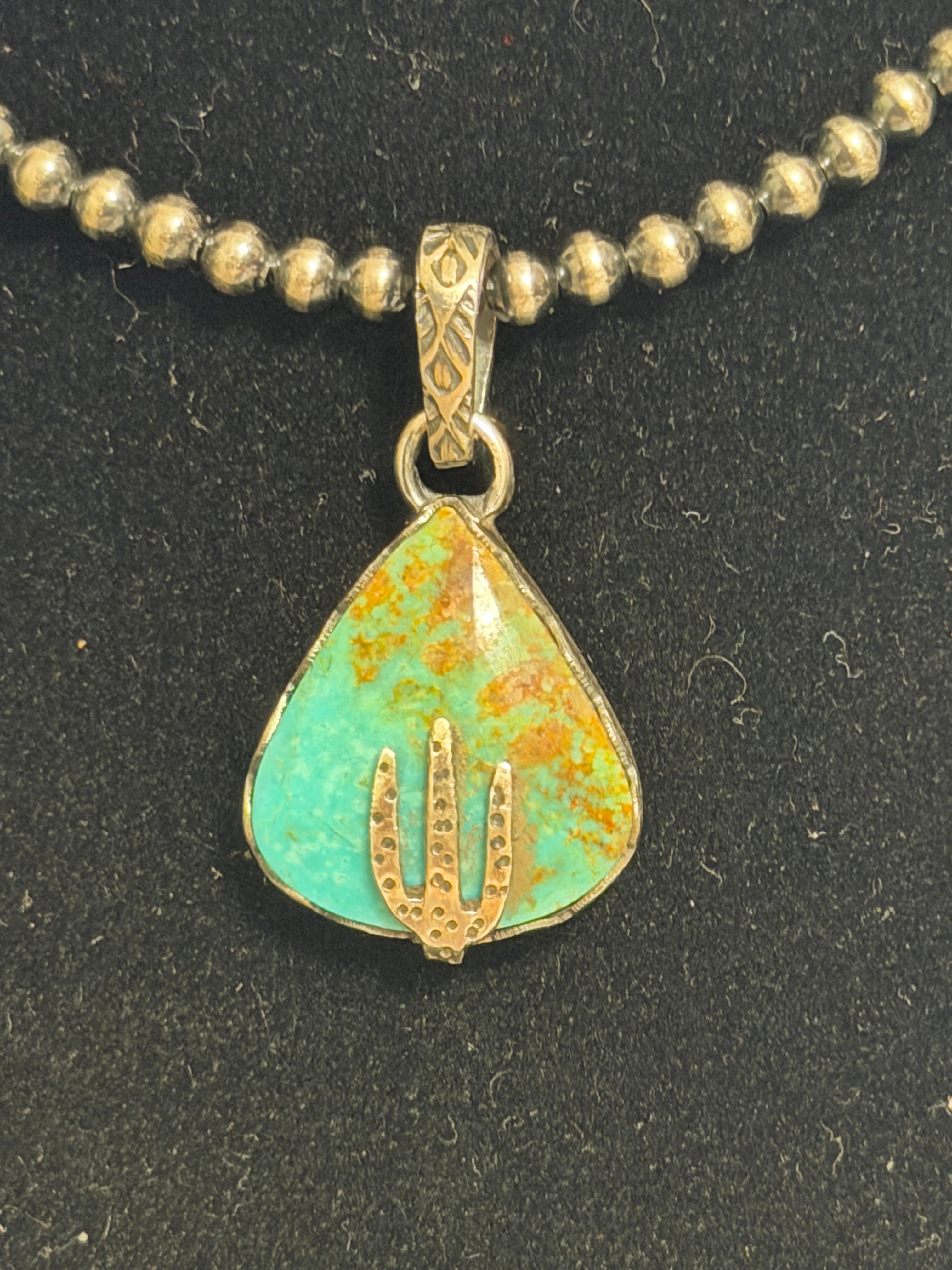 Turquoise Stone w/Cactus Pendant