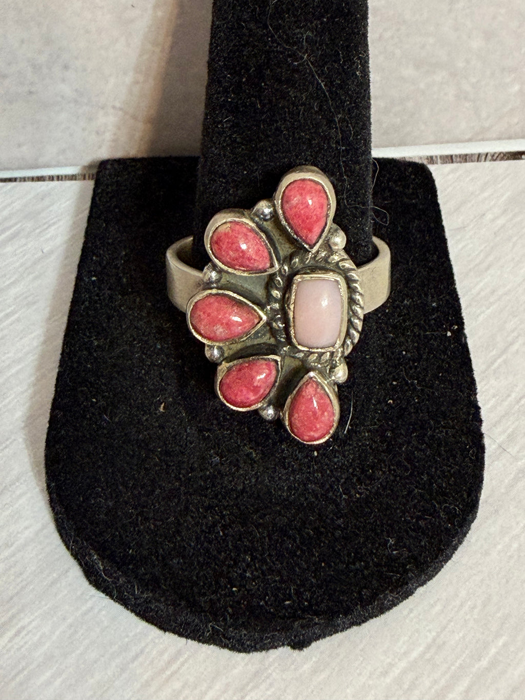 Pink half cluster ring