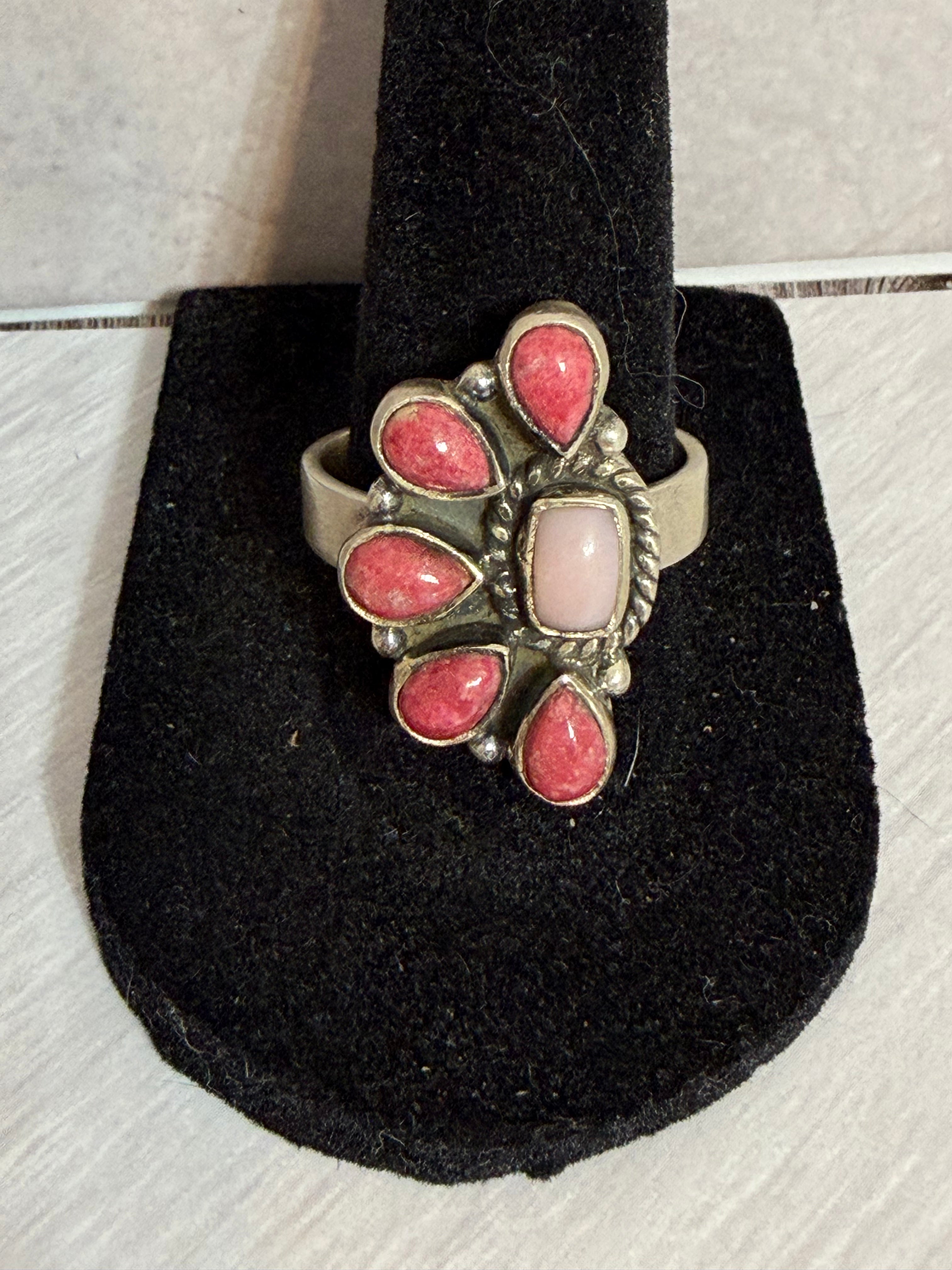 Pink half cluster ring