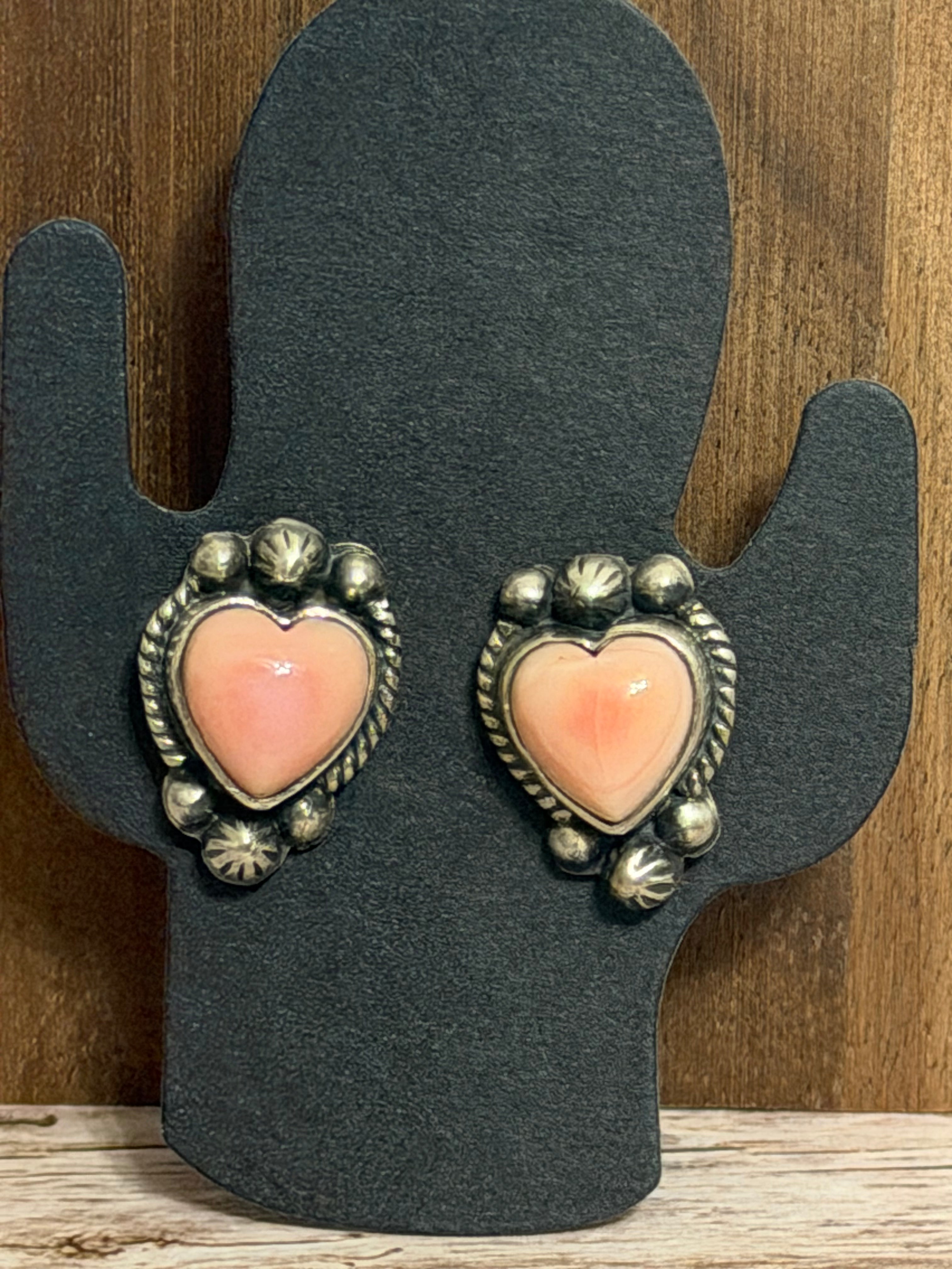 Pink Conch Heart Studs