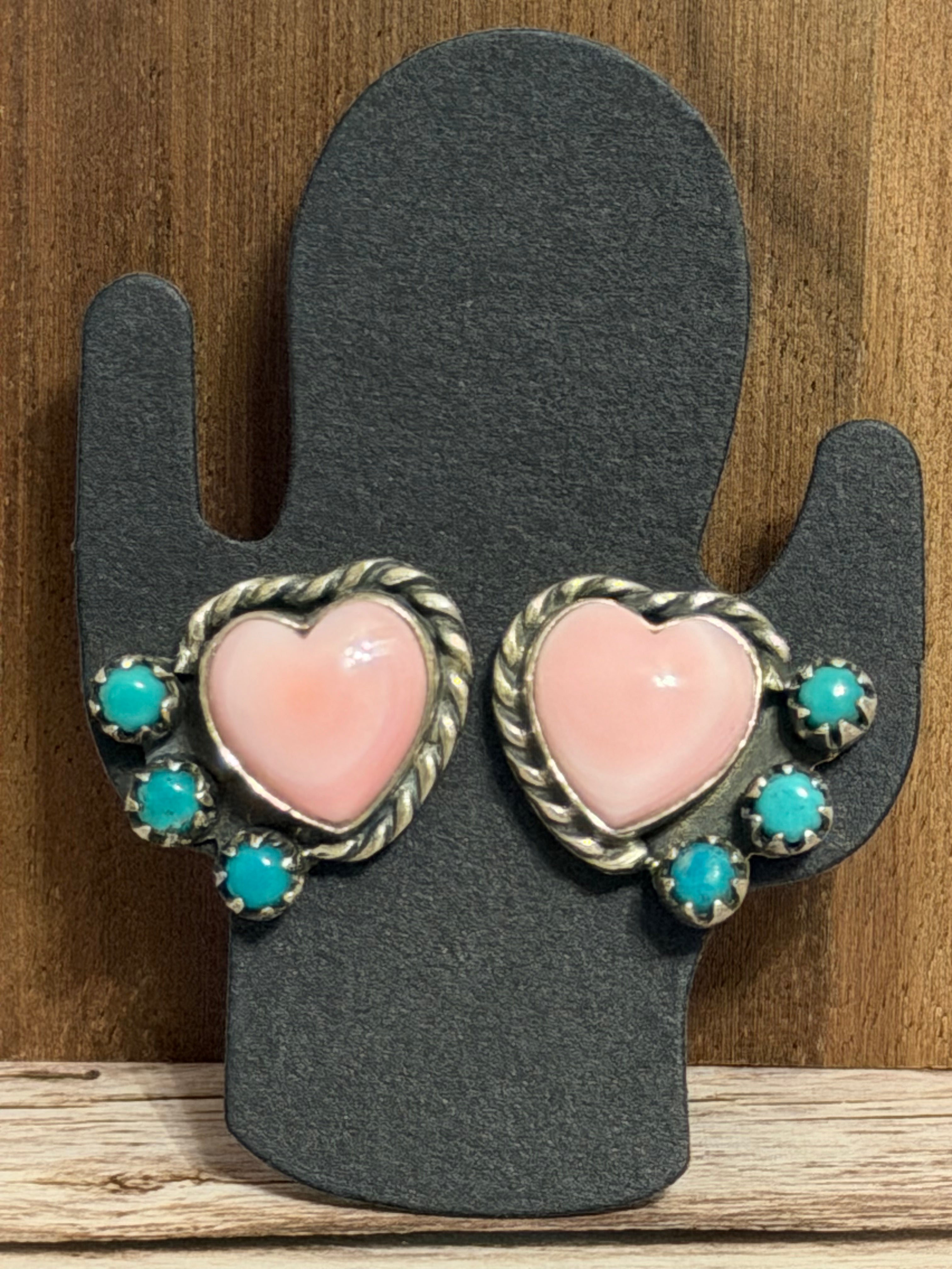Pink Conch & Turquoise Studs